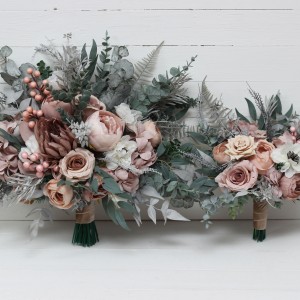 Sage green gray greenery. Blush pink beige white bridal bouquet. Faux bouquet. Wedding flowers. Boho wedding bouquet. Anemone bouquet. Bridesmaid bouquet. 5145