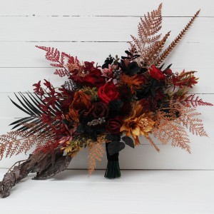 Wedding bouquets in black red rust brown colors. Bridal bouquet.Faux bouquet. Bridesmaid bouquet.Gothic black wedding bouquet. 5150