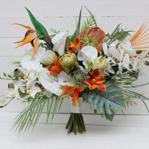 Exotic flowers. White orange flowers. Beach wedding. Exotic wedding. Orchid calla lily bouquet. Bridal bouquet. Bridesmaid bouquet. 5162