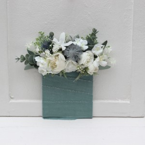 Pocket boutonniere in white sage green color scheme. Flower accessories. 5021