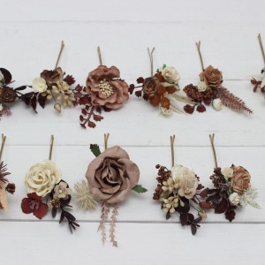 Set of bobby pins. Beige brown ivory flowers. Fall wedding. Boho wedding. Hair flowers. 5172