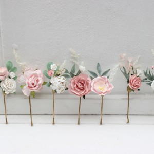 Set of 7 bobby pins. Pink white accessories. Bridal hairpiece. Wedding flowers. Floral hair pins White floral bobby pins.  5176