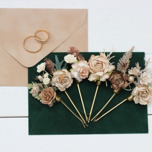  Set of  6 bobby pins in  beige brown color scheme. Hair accessories. Flower accessories for wedding.  5177