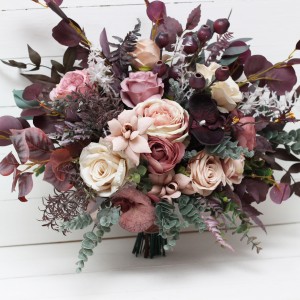 Wedding bouquets. Faux bouquet. Bridesmaid bouquet in mauve purple beige colors. Bridal bouquet. 5180