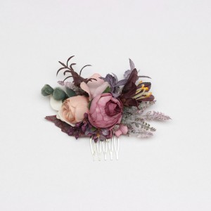 Flower comb in mauve purple beige color scheme. Wedding accessories for hair. Bridal flower comb. Bridesmaid floral comb. 5180