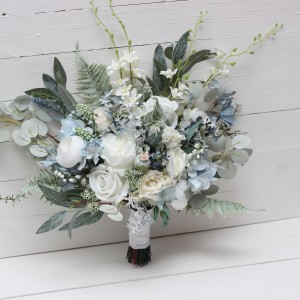 Wedding bouquets in White sky blue colors. Bridal bouquet. Faux bouquet. Bridesmaid bouquet. 5182