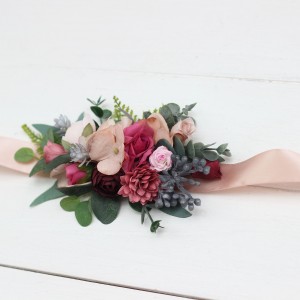 Dusty rose burgundy blue flower belt for wedding. Floral sash. Bridal belt. Flower girl belt. 5188