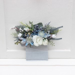 Pocket boutonniere in dusty blue white color scheme. Flower accessories. 5200