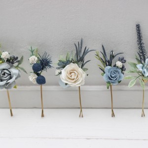  Set of  5 bobby pins in  dusty blue white  color scheme. Hair accessories. Flower accessories for wedding.  5200