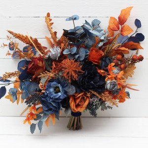 Wedding bouquets in navy blue rust colors. Bridal bouquet. Bridesmaid bouquet. Faux bouquet.  5219