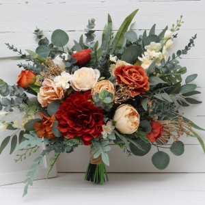 Rust ivory eucalyptus greenery bouquet. Dahlia bridal bouquet. Bridal bouquet. Faux bouquet. Bridesmaid bouquet. 5205