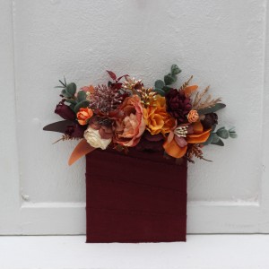 Pocket boutonniere in burgundy burnt orange rust peach color scheme. Square flowers. Flower accessories. 0502-1