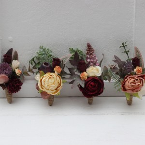  Wedding boutonnieres and wrist corsage  in burgundy ivory dusty rose color scheme. Flower accessories. 5144