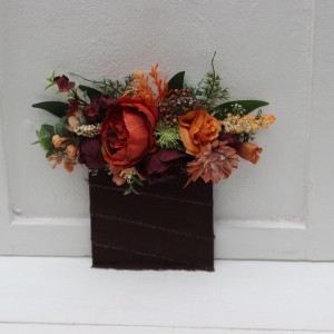 Pocket boutonniere in rust terracotta burgundy brown color scheme. Flower accessories. 5212