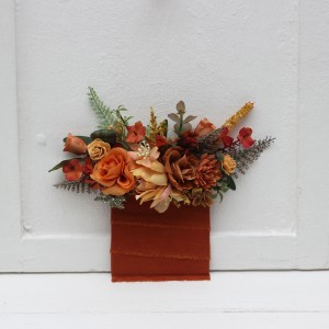 Pocket boutonniere in orange rust color scheme. Flower accessories.5213