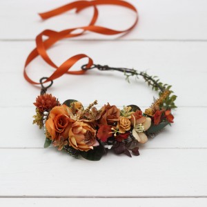 Orange rust flower crown. Hair wreath. Flower girl crown. Wedding flowers. 5213