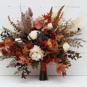 Wedding bouquets in ivory rust colors. Bridal bouquet. Cascading bouquet. Faux bouquet. Bridesmaid bouquet. 5220