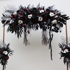  Flower arch arrangement in deep purple black silver white colors.  Arbor flowers. Floral archway. Faux flowers for wedding arch. 5125