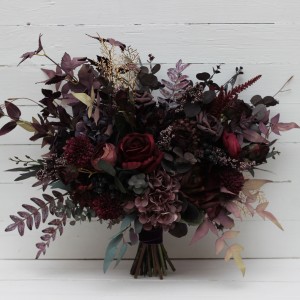 Wedding bouquets  in deep purple and burgundy colors. Bridal bouquet. Cascading bouquet. Faux bouquet. Bridesmaid bouquet. 5223