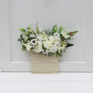 Pocket boutonniere in ivory and white color scheme. Flower accessories. Pocket flowers. Square flowers. 5241