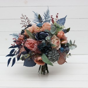 Wedding bouquets in navy blue dusty rose colors. Bridal bouquet. Cascading bouquet. Faux bouquet. Bridesmaid bouquet. 5245 Wedding bouquets in navy blue dusty rose colors. Bridal bouquet. Cascading bouquet. Faux bouquet. Bridesmaid bouquet. 5245