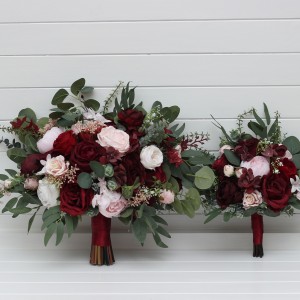 Wedding bouquets in burgundy and blush pink colors. Bridal bouquet. Cascading bouquet. Faux bouquet. Bridesmaid bouquet. 5246 v2 Wedding bouquets in burgundy and blush pink colors. Bridal bouquet. Cascading bouquet. Faux bouquet. Bridesmaid bouquet. 5246 v2