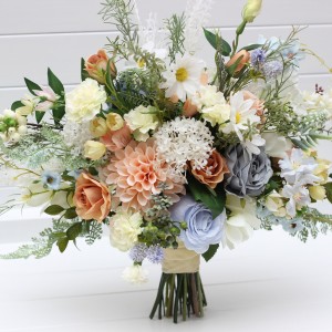 Spring summer wedding. Ivory yellow peach dusty blue flowers. Bridal bouquet. Wildflowers bouquet. Chamomile bouquet. Cascading bouquet. Faux bouquet. Bridesmaid bouquet. 5247 Spring summer wedding. Ivory yellow peach dusty blue flowers. Bridal bouquet. Wildflowers bouquet. Chamomile bouquet. Cascading bouquet. Faux bouquet. Bridesmaid bouquet. 5247