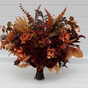 Wedding bouquets in burgundy deep red burnt orange colors. Bridal bouquet. Cascading bouquet. Faux bouquet. Bridesmaid bouquet. 5249 Wedding bouquets in burgundy deep red burnt orange colors. Bridal bouquet. Cascading bouquet. Faux bouquet. Bridesmaid bouquet. 5249