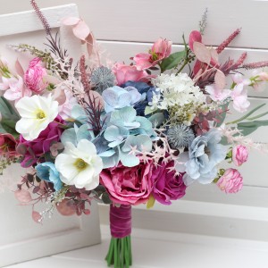 Wedding bouquets in white dusty blue and magenta colors. Wildflowers bridal bouquet. Cascading bouquet. Faux bouquet. Summer bouquet. Bridesmaid bouquet. 5254 Wedding bouquets in white dusty blue and magenta colors. Wildflowers bridal bouquet. Cascading bouquet. Faux bouquet. Summer bouquet. Bridesmaid bouquet. 5254