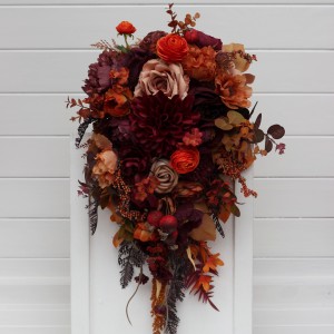 Wedding bouquets in plum purple orange rust beige colors. Bridal bouquet. Cascading bouquet. Faux bouquet. Bridesmaid bouquet. 5260