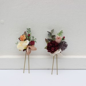  Set of  2  hair pins in burgundy ivory dusty rose cinnamon  color scheme. Hair accessories. Flower accessories for wedding.  5144