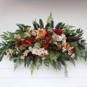Flower arch arrangement in ivory and rust colors. Arbor flowers. Floral archway. Faux flowers for wedding arch. Forest wedding. 5262 Flower arch arrangement in ivory and rust colors. Arbor flowers. Floral archway. Faux flowers for wedding arch. Forest wedding. 5262