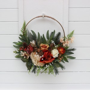 Flower hoop ivory and rust colors. Alternative bridesmaid bouquet. 5262