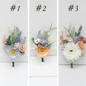  Wedding boutonnieres and wrist corsage  in peach purple dusty blue color scheme. Flower accessories. Wildflowers boutonnieres . Colorful accessories. 5266