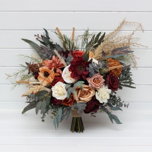 Bouquets in rust burgundy ivory color theme. Bridal bouquet. Faux bouquet. Bridesmaid bouquet. 5272
