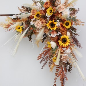  Flower arch arrangement in orange rust beige colors.  Pampas grass .Arbor flowers. Floral archway. Sunflowers wedding arch. 5134