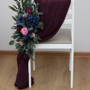 Aisle flowers in navy blue purple magenta teal scheme. Chair flowers. Sign flowers. Wedding flowers. Flowers for wedding decor. Jewel tone wedding theme. 5055