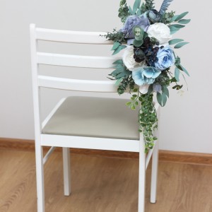 Aisle flowers in dusty blue white scheme. Chair flowers. Sign flowers. Wedding flowers. Flowers for wedding decor. 0508