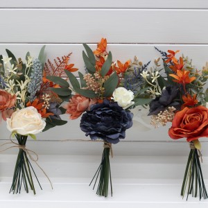 Mini bouquets for vases. Flowers for wedding decor in orange ivory rust navy blue colors. 5115