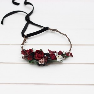 Burgundy black green beige ivory flower crown. Hair wreath. Flower girl crown. Wedding flowers. 5279