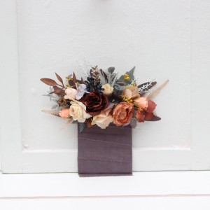Pocket boutonniere in gray peach brown color scheme. Flower accessories. Pocket flowers. Square flowers. 5106