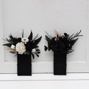 Pocket boutonniere in white and black color scheme. Flower accessories. Pocket flowers. Square flowers. Halloween wedding. Gothic wedding. 5283