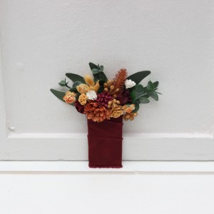 Pocket boutonniere in a rust  ivory and burgundy color scheme. Flower accessories. Pocket flowers. Square flowers. 5272