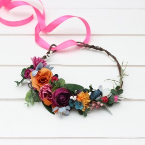 Colorful  flower crown. Hair wreath. Flower girl crown. Wedding flowers. 5187
